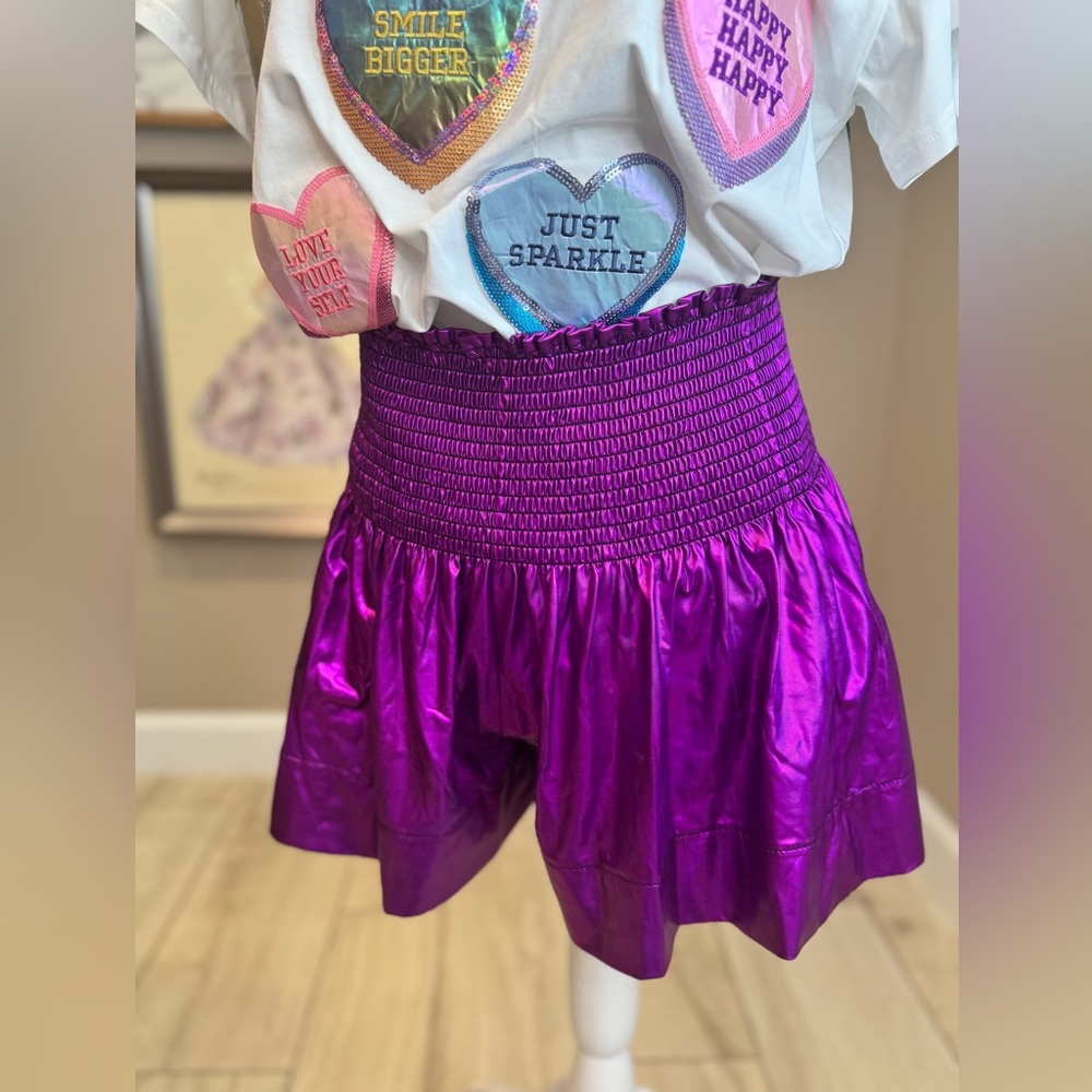 New! QUEEN OF SPARKLES Purple Iridescent Metallic Swing Shorts